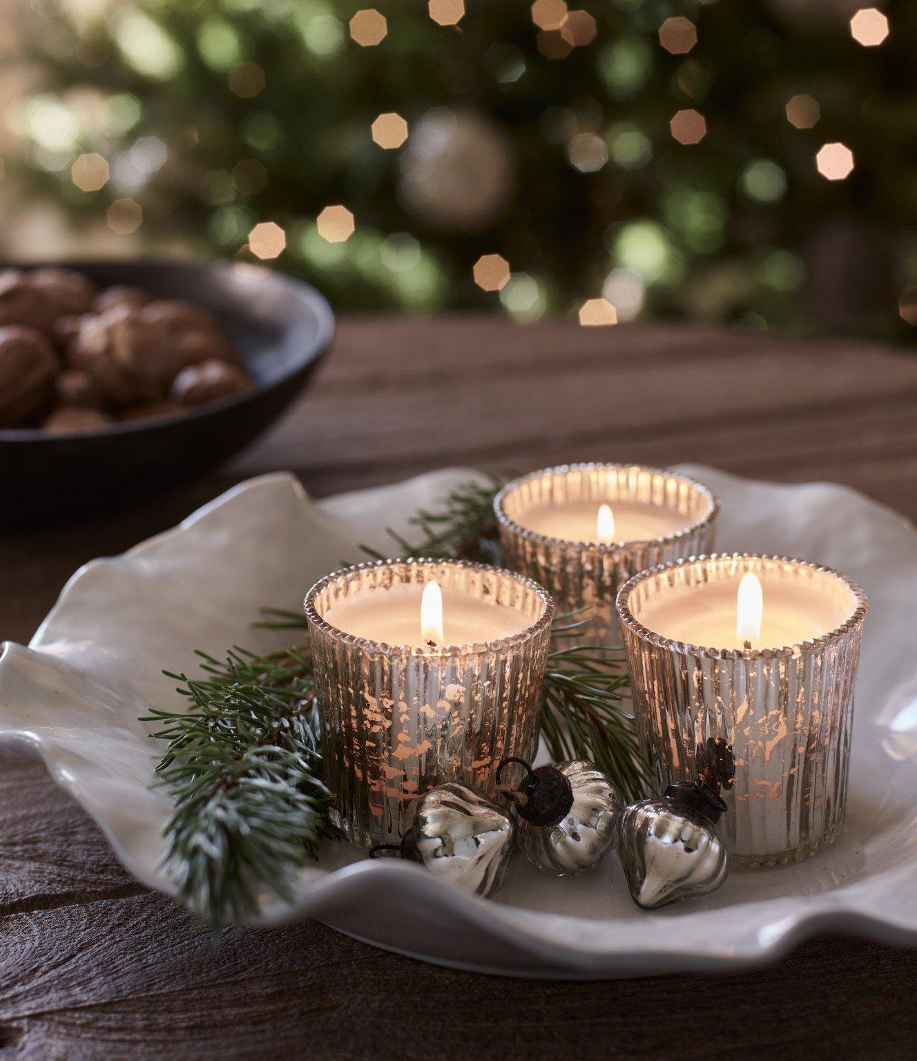 winter mini votive mercury candles