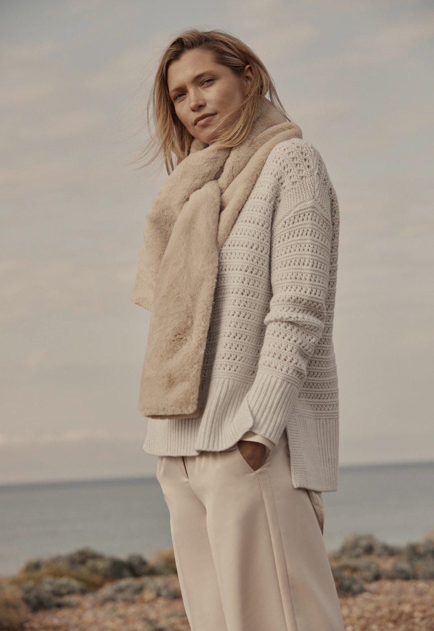 framed textured stitch jumper with cashmere