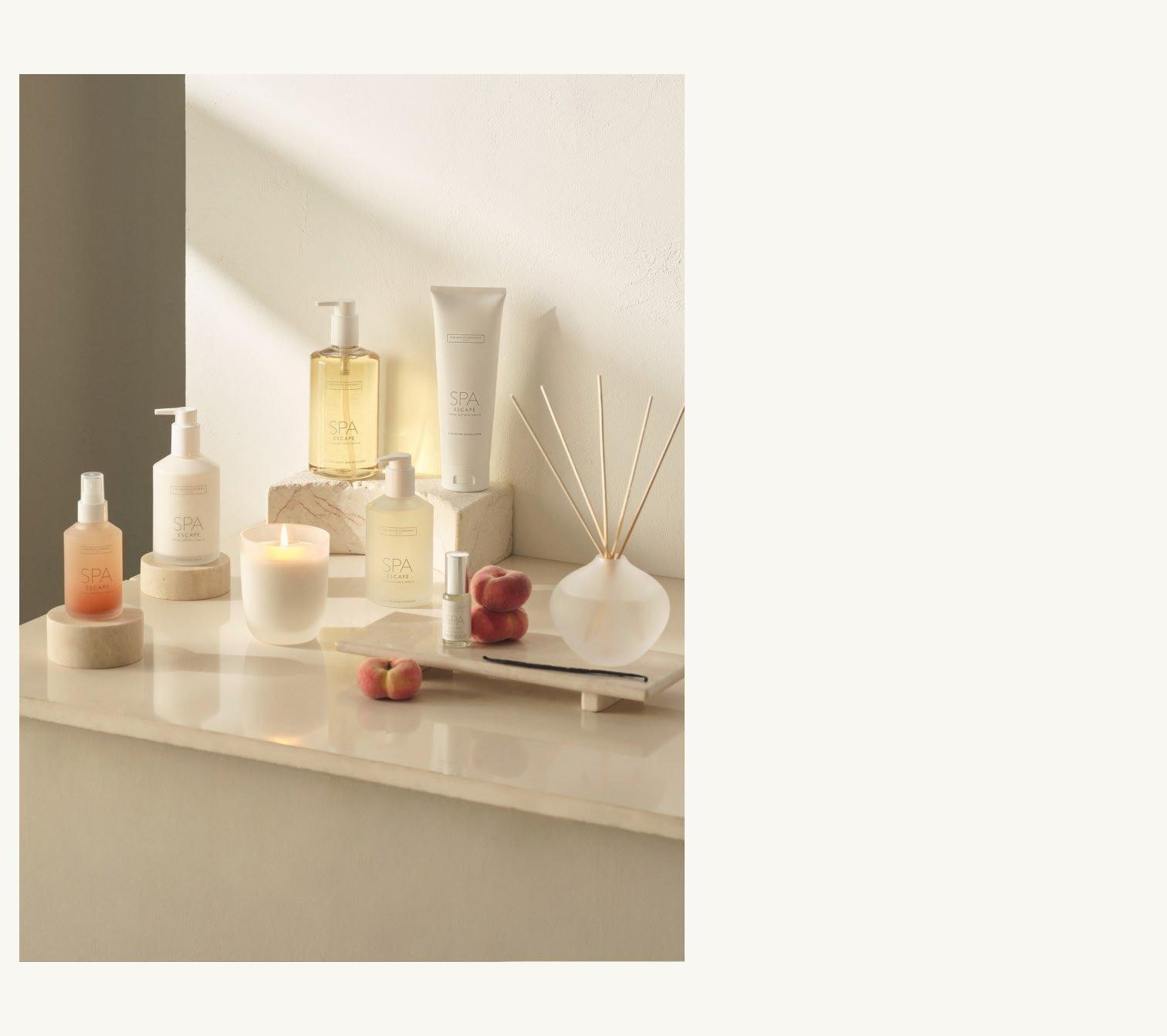 a counter with a variety of different products on it