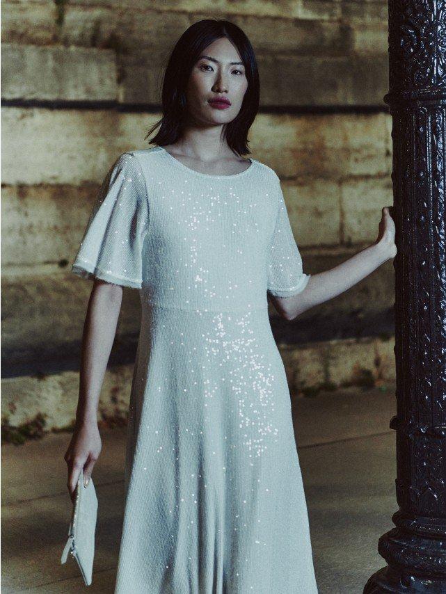 Sequin Jersey Midi Dress