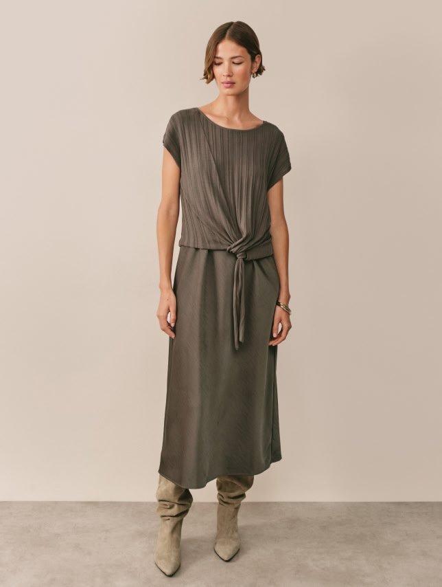 mixed media extended shoulder knot detail dress