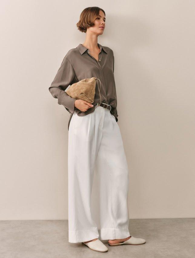 double pleat fluid wide leg trousers