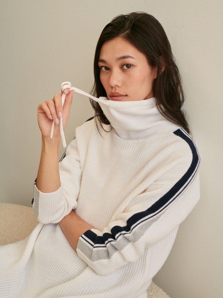 ribbed stripe sleeve sweater with cashmere