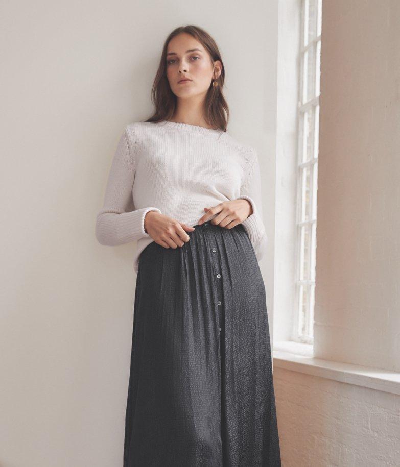 jacquard satin midi skirt