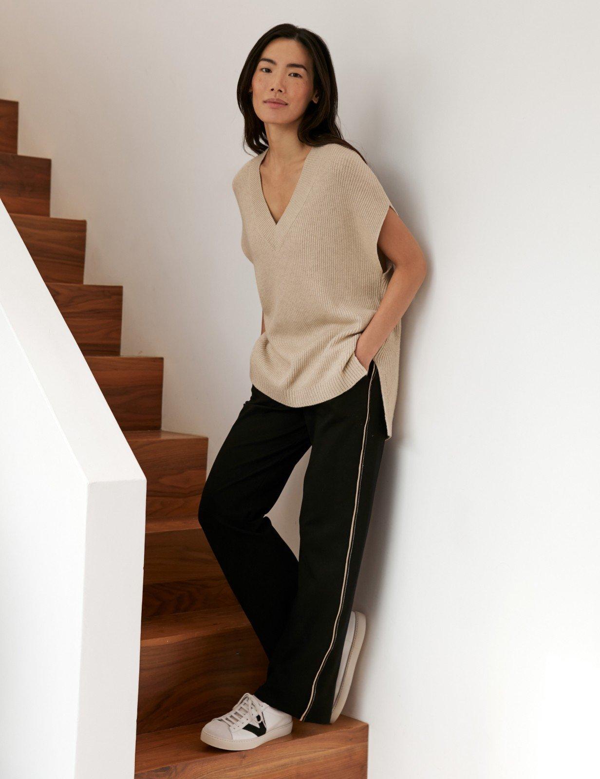 oversized ribbed wool cotton v-neck tank