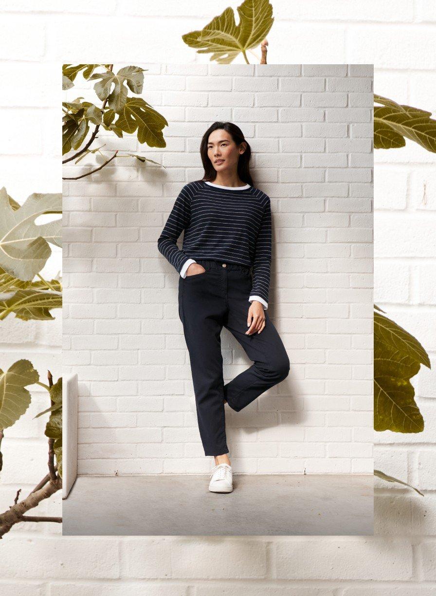 stripe organic-cotton double-layer crew-neck top
