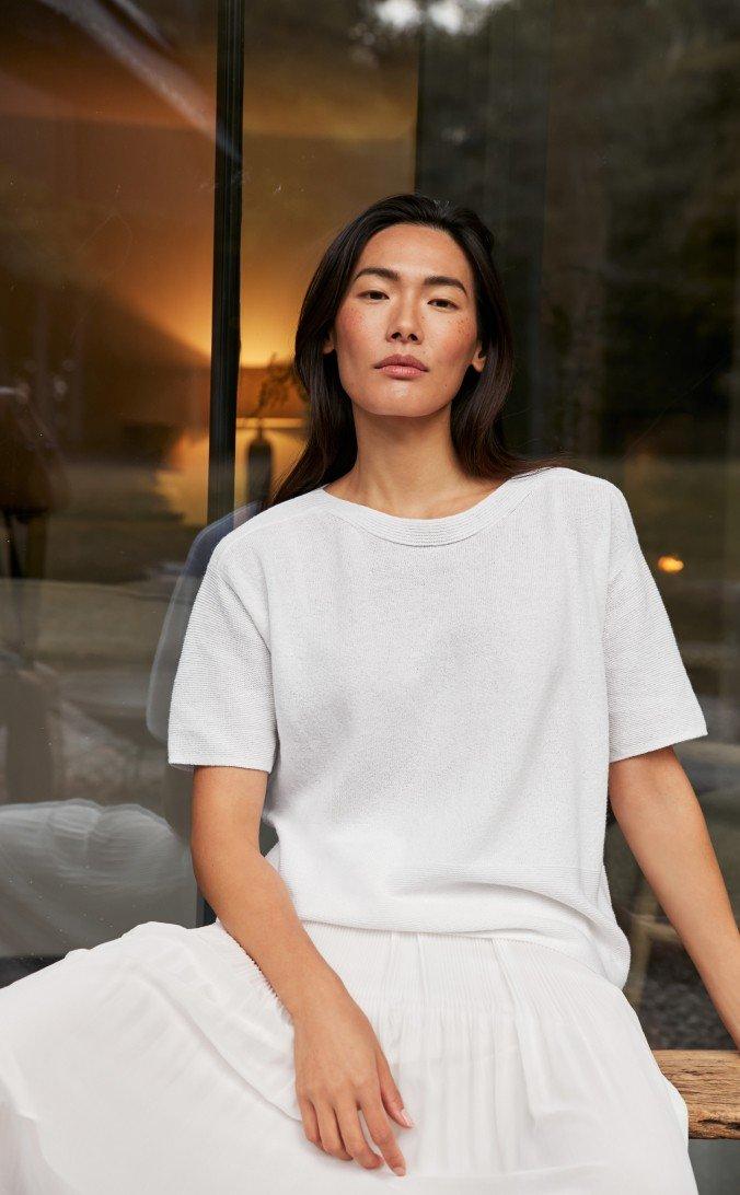 knitted textured-stitch t-shirt with cashmere