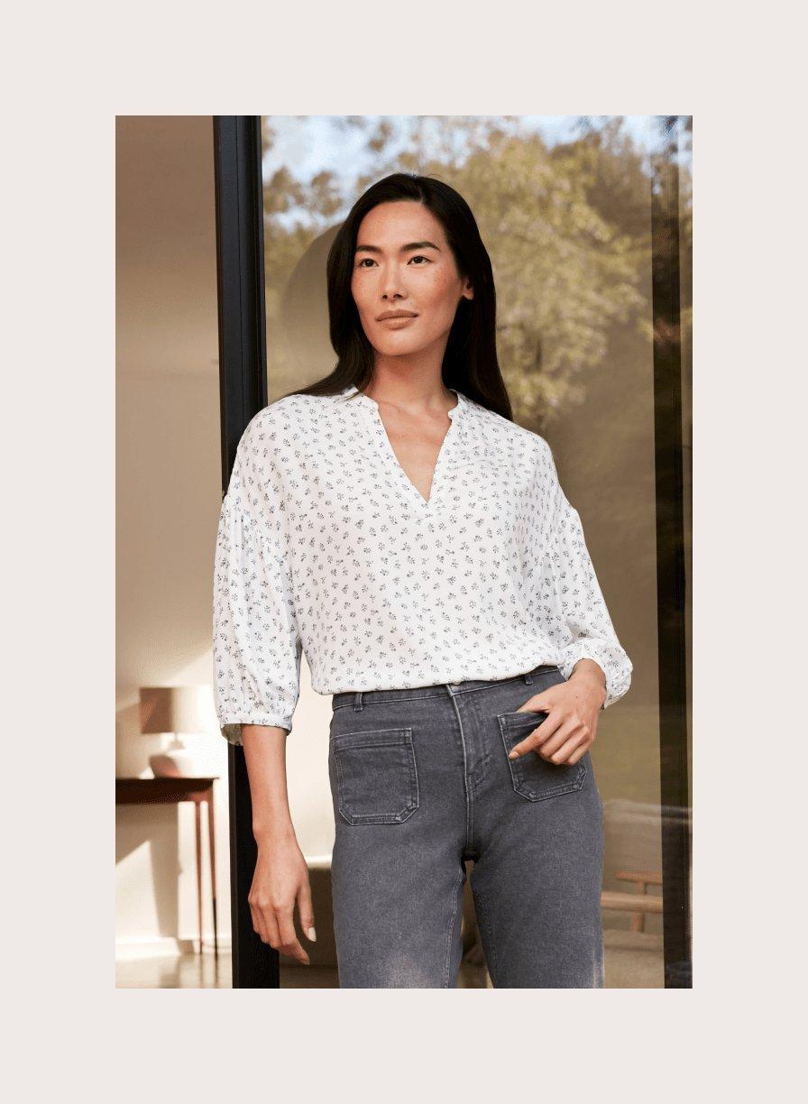 printed pop-over blouse