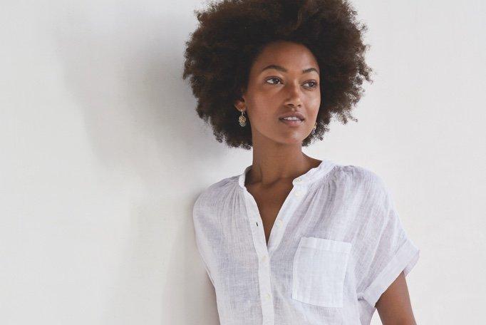 women-in-a-white-linen-short-sleeve-shirt