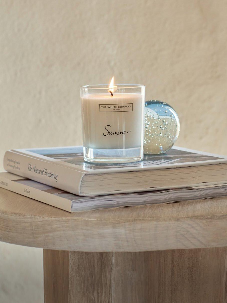 a candle sitting on top of a book on a table