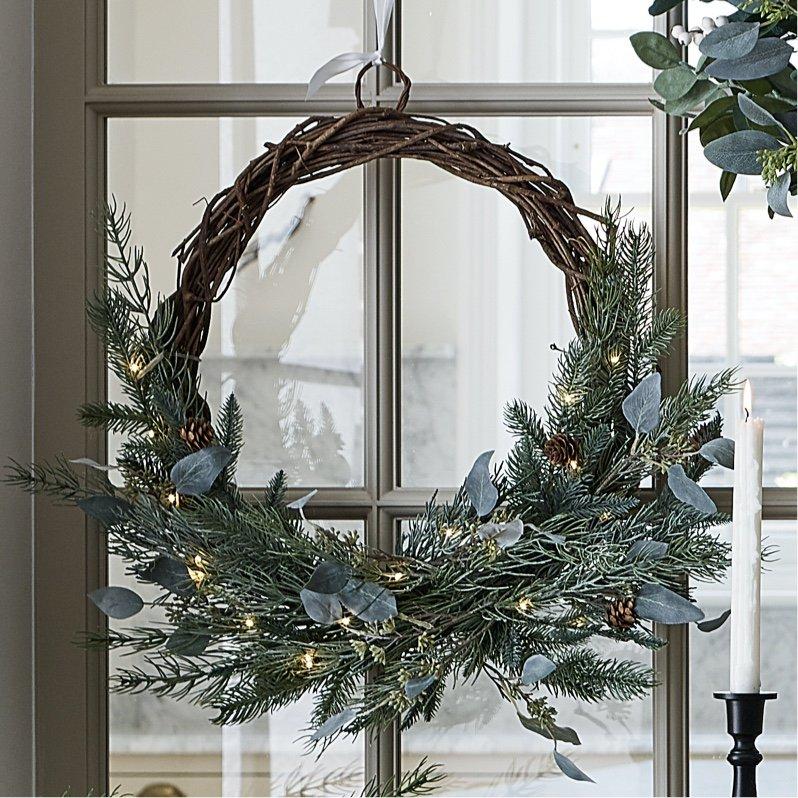 shop pre lit frosted pinecone wreath 50cm