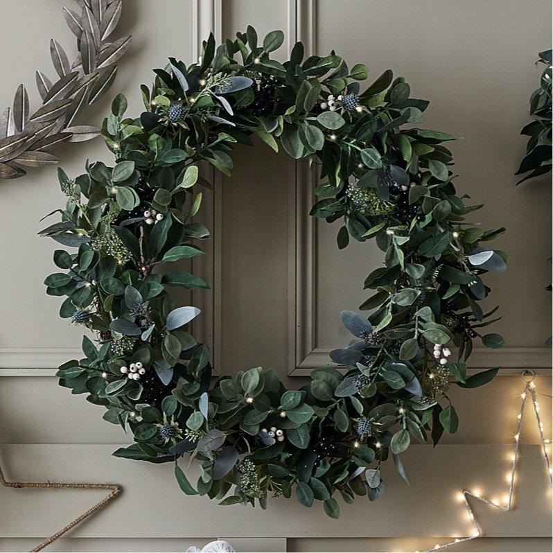 shop pre lit ultimate green and berry wreath 70cm