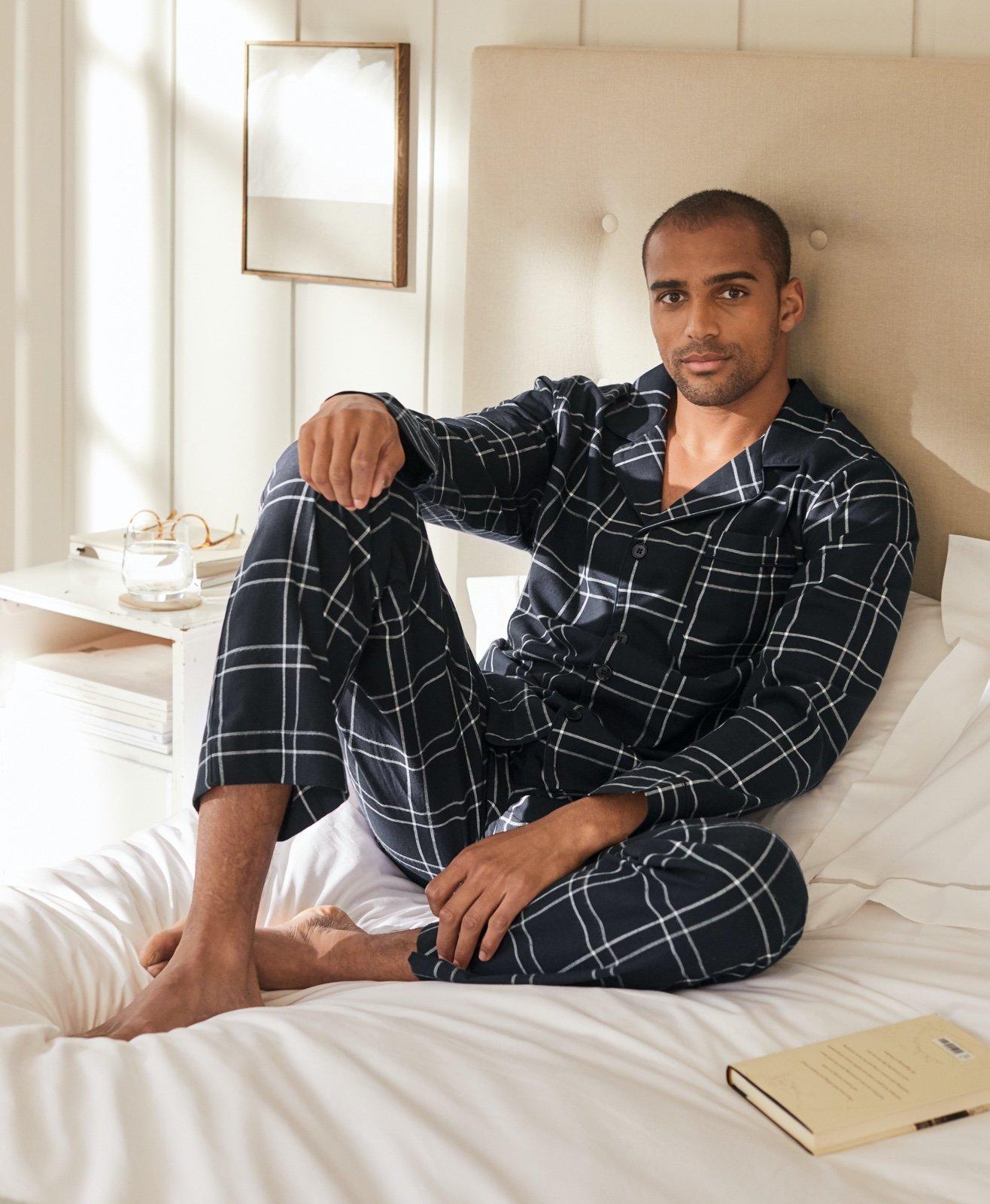 mens check flannel pyjama set