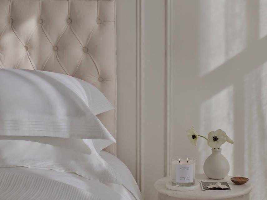 bedding and candle