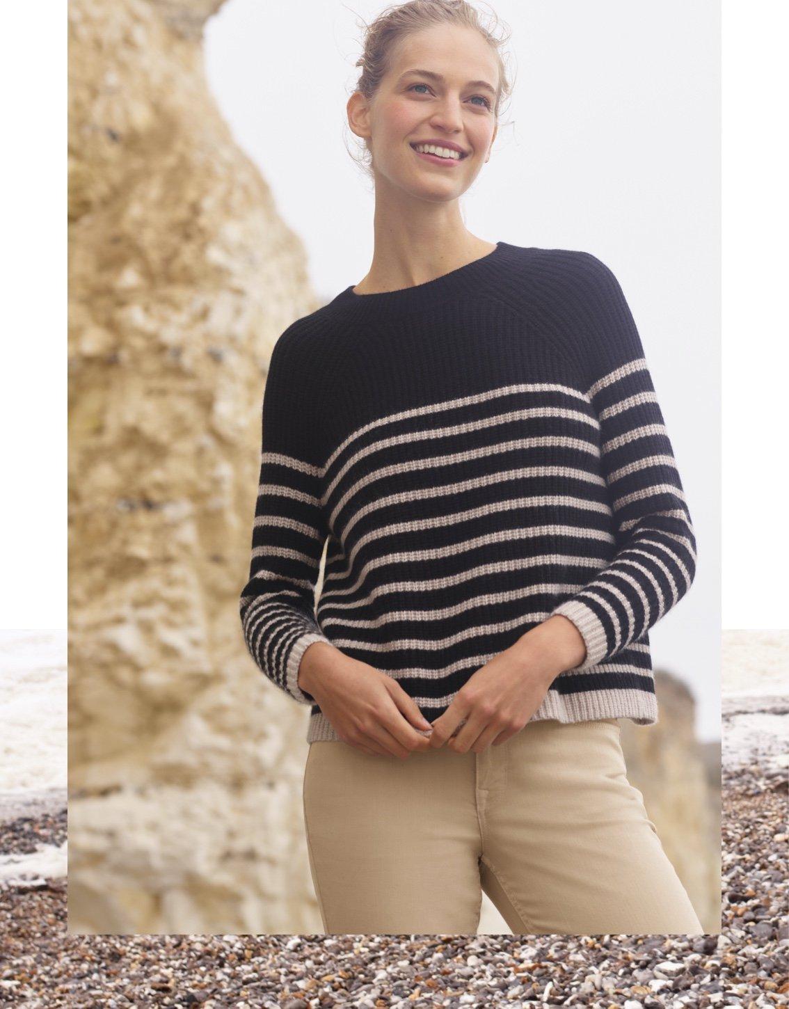stripe ribbed jumper with cashmere