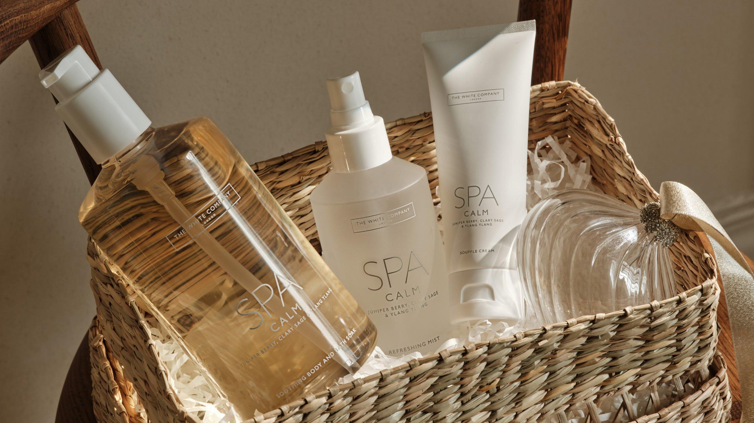a gift hamper with spa products in